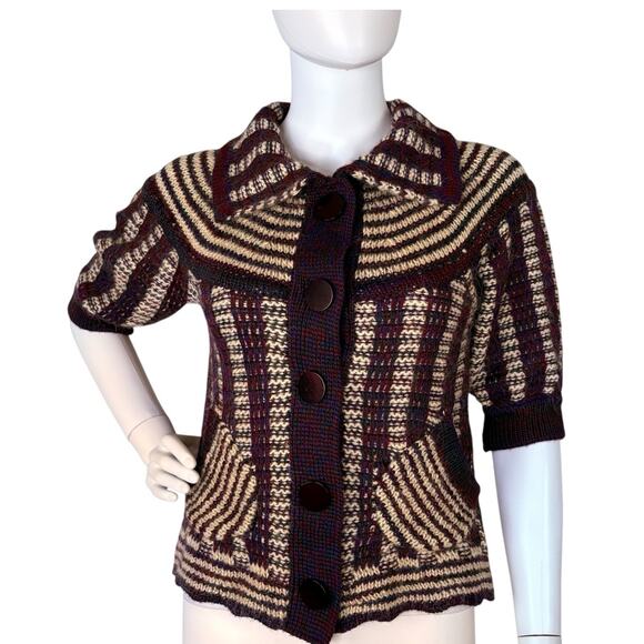 Anthropologie Lia Molly Shrug Cardigan Wool Blend Knit Striped Unique Twee Sz XS - Picture 1 of 10